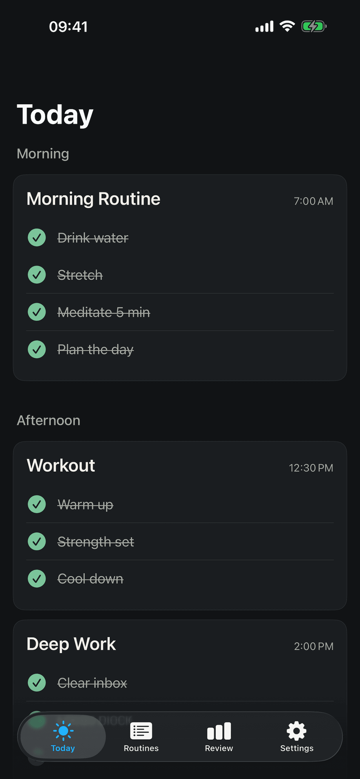 RoutineTracker app screen