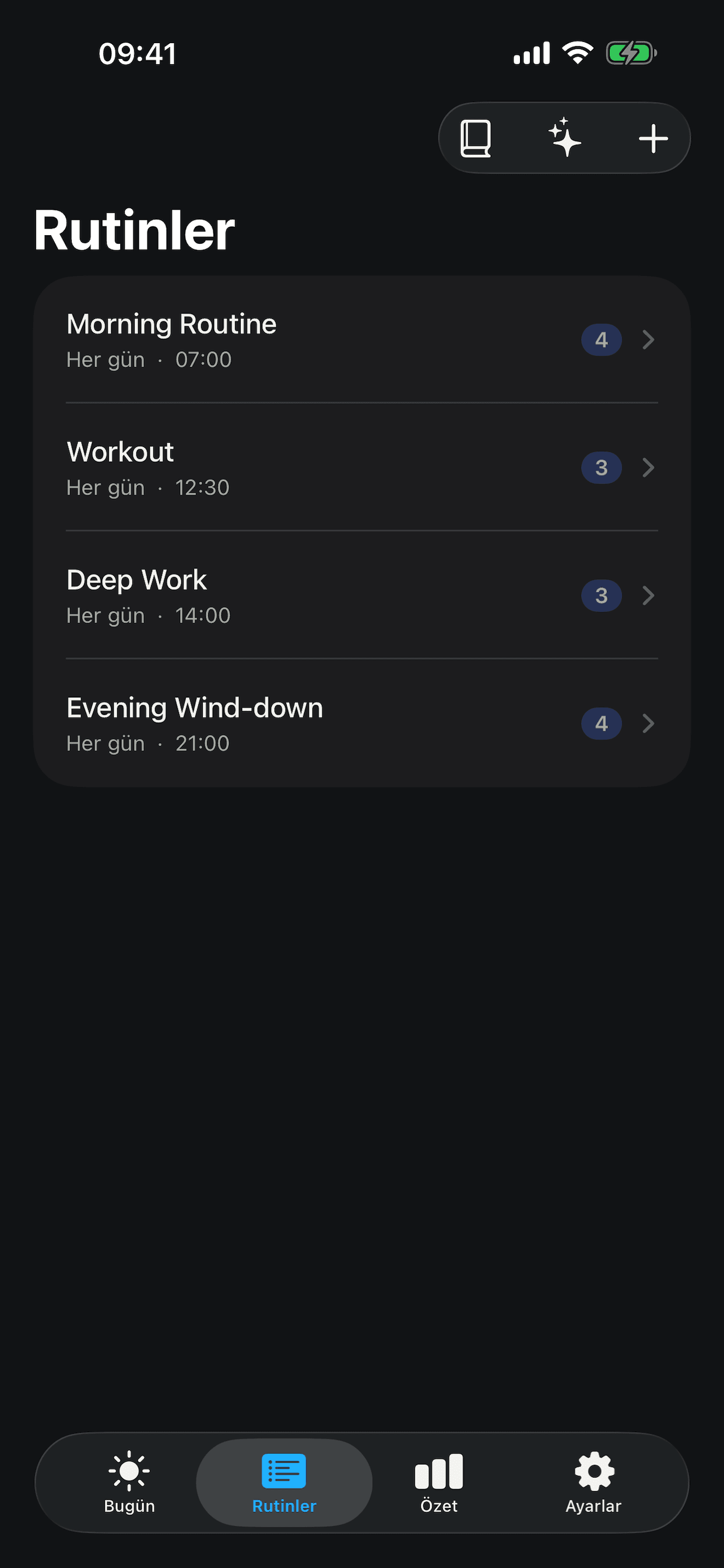 RoutineTracker app screen