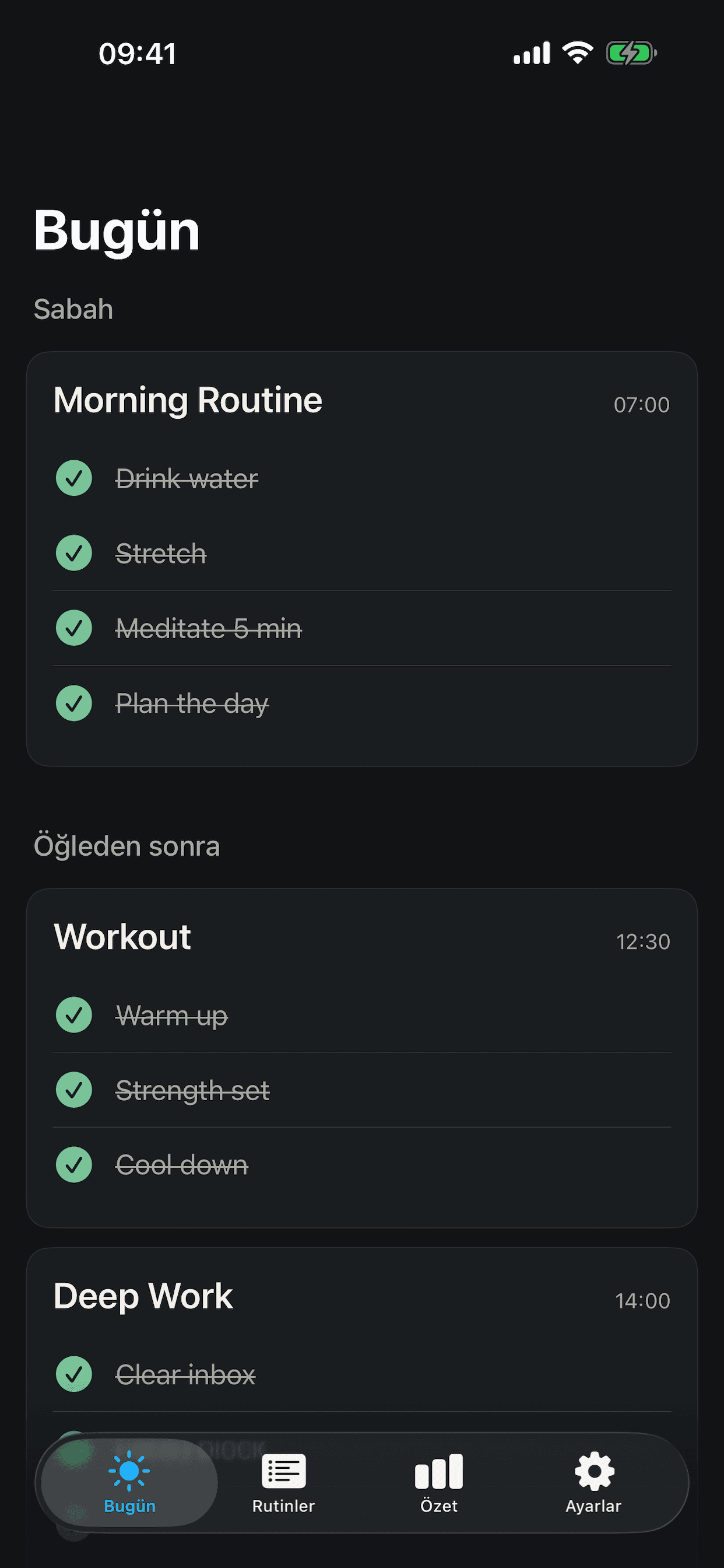 RoutineTracker app screen