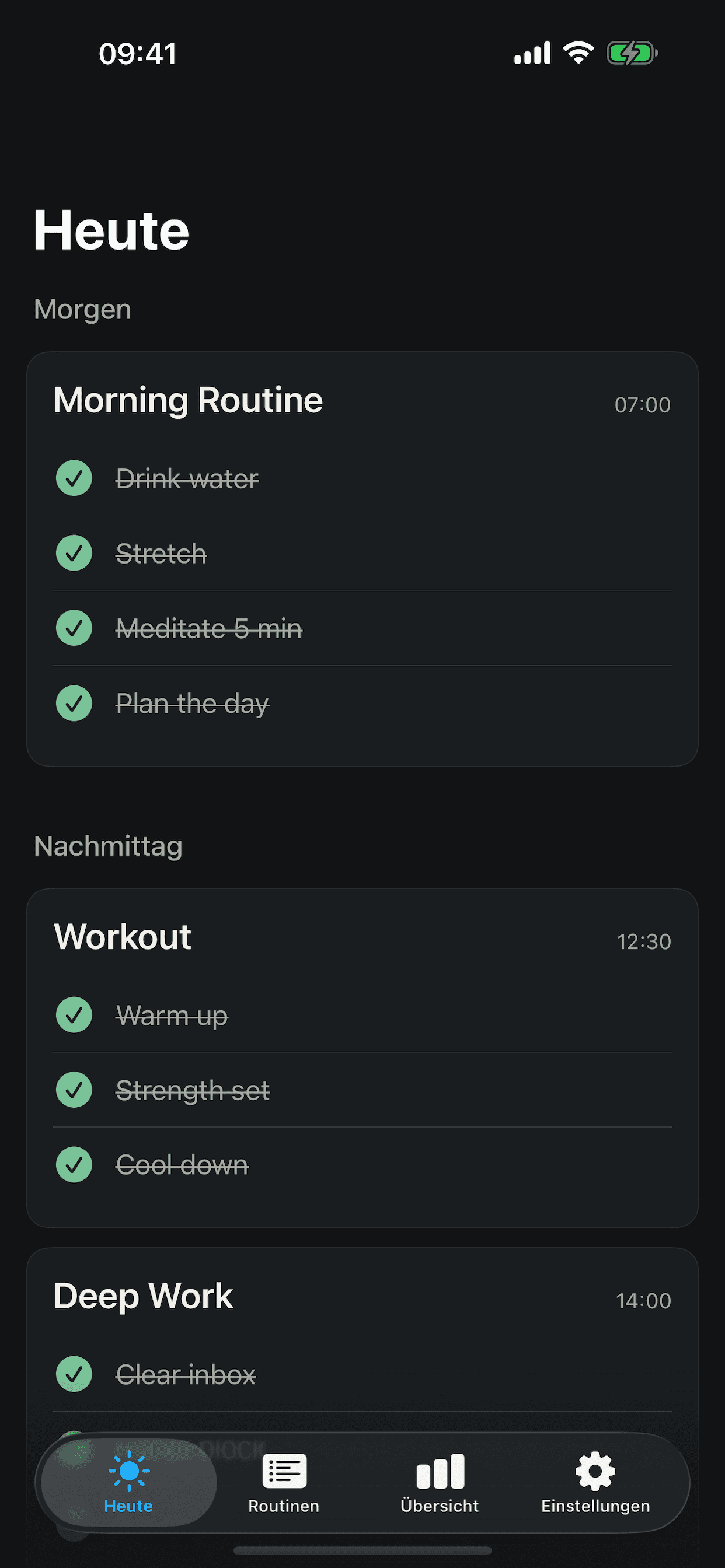 RoutineTracker app screen
